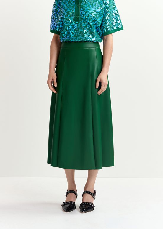 Jupe midi en faux cuir vert foncé