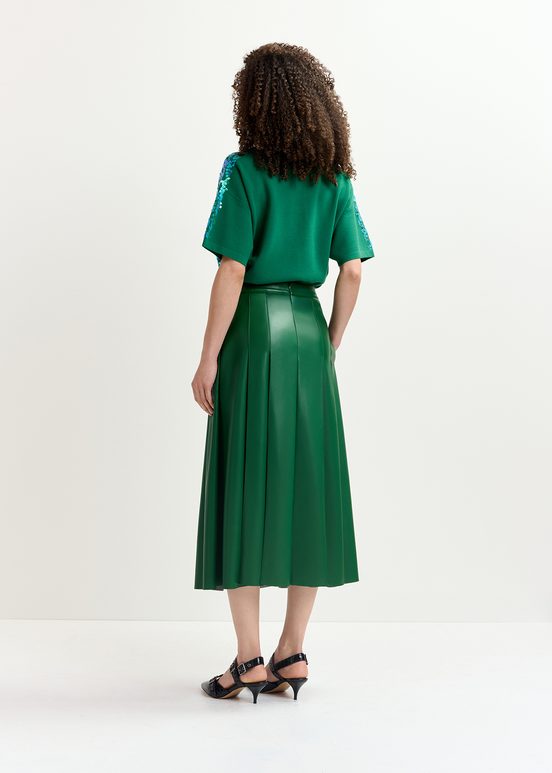 Jupe midi en faux cuir vert foncé