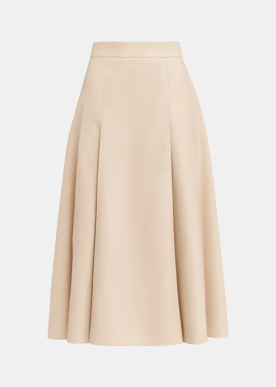 Ecru faux leather midi skirt