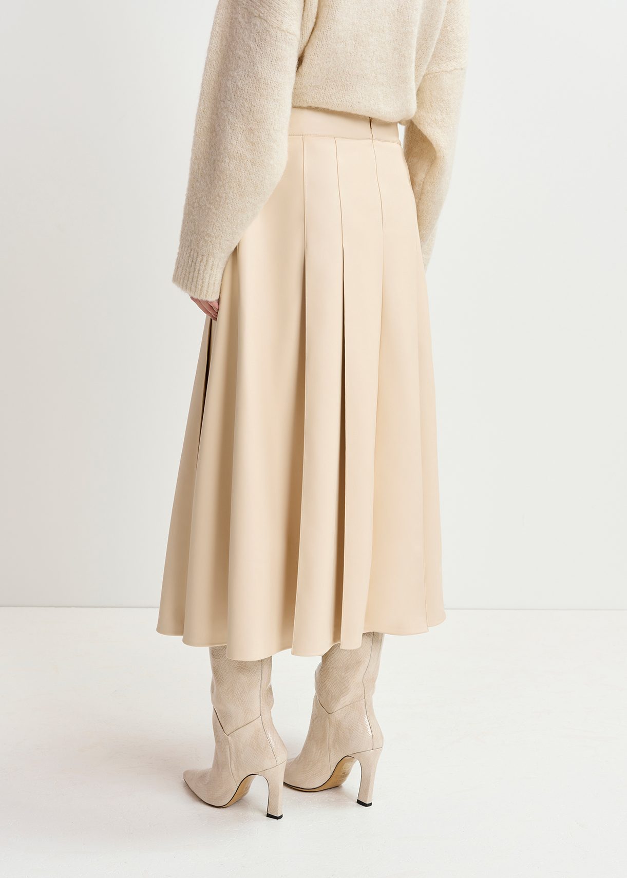 Ecru faux leather midi skirt | Essentiel Antwerp United States
