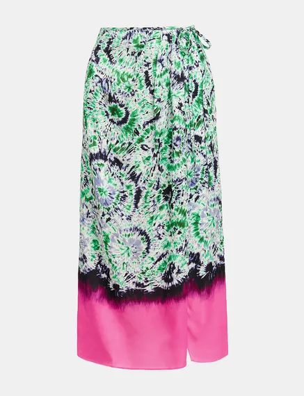 Green and navy blue printed midi skirt with dip-dyed effect