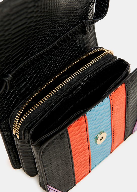 Sac à bandoulière en faux cuir serpent noir, orange et bleu