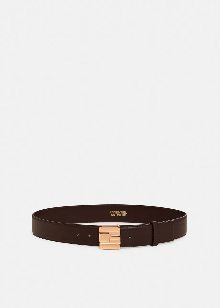 Ceinture en cuir brun foncé avec boucle en E