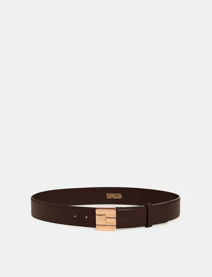 Ceinture en cuir brun foncé avec boucle en E