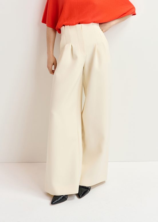 Pantalones con pernera ancha, blanco roto