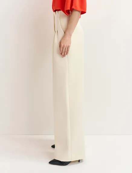 Pantalones con pernera ancha, blanco roto