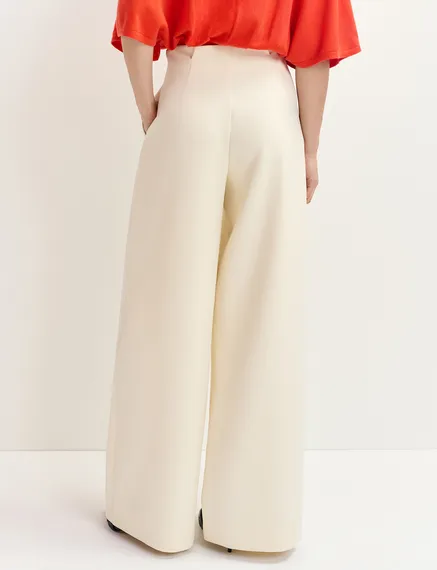 Pantalones con pernera ancha, blanco roto