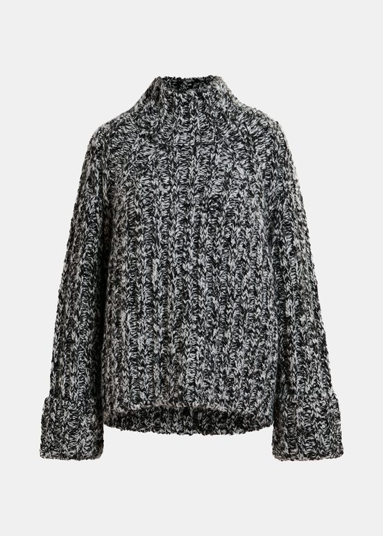 Pull à col roulé en tricot mêlé noir et écru