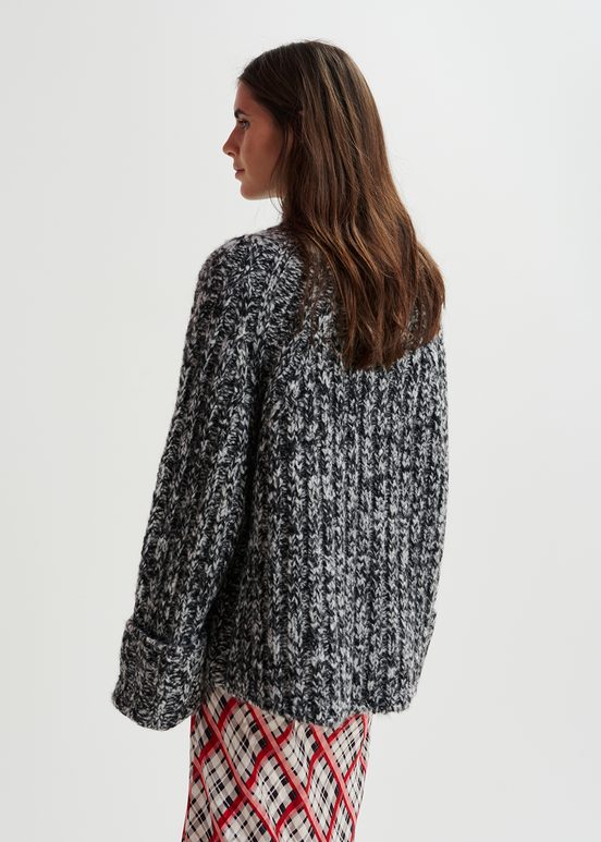 Pull à col roulé en tricot mêlé noir et écru