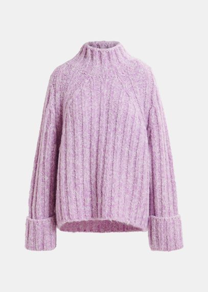 Mauve and ecru mélange knit sweater with turtleneck