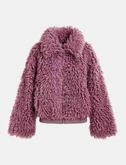 Veste en fausse peau de mouton mauve