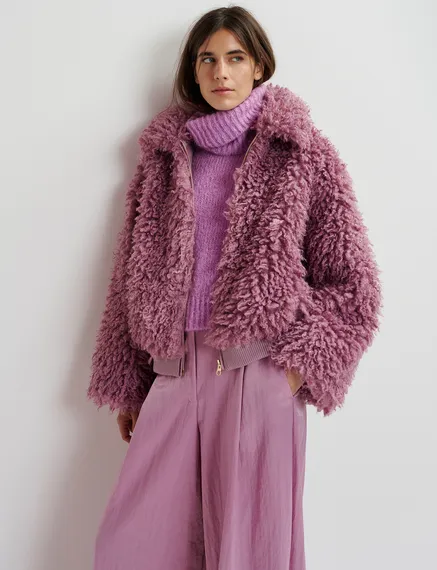 Veste en fausse peau de mouton mauve