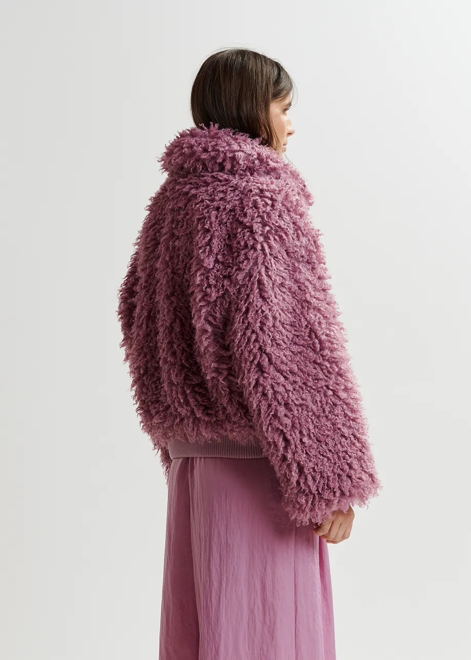 Mauve jas in faux shearling