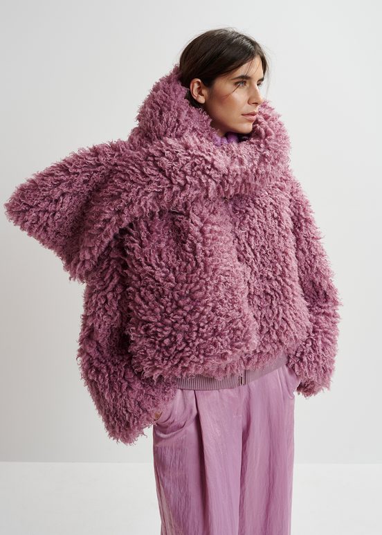 Veste en fausse peau de mouton mauve