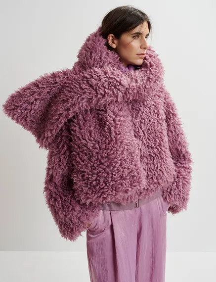 Mauve jas in faux shearling