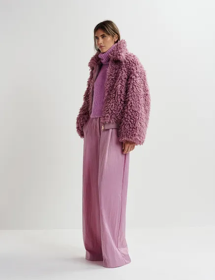 Mauve jas in faux shearling