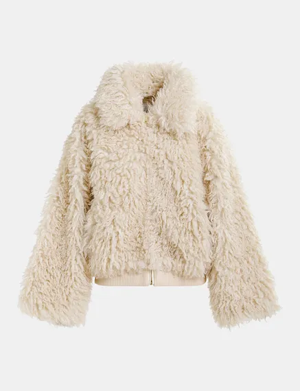 Giacca in shearling sintetico écru