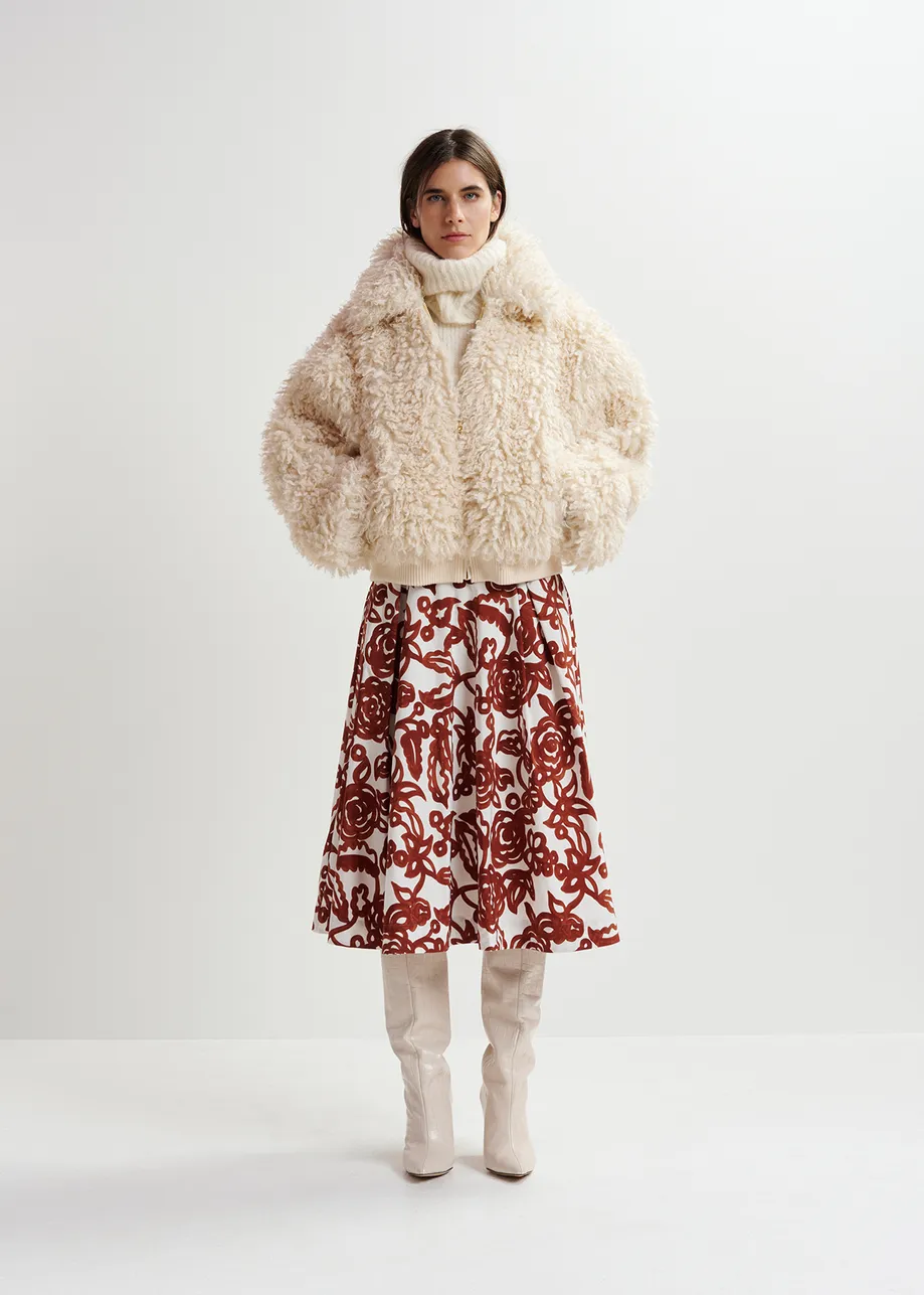 Ecru jas in faux shearling