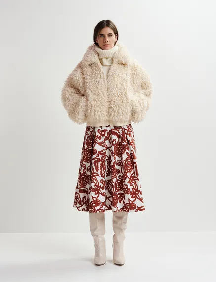 Ecru jas in faux shearling