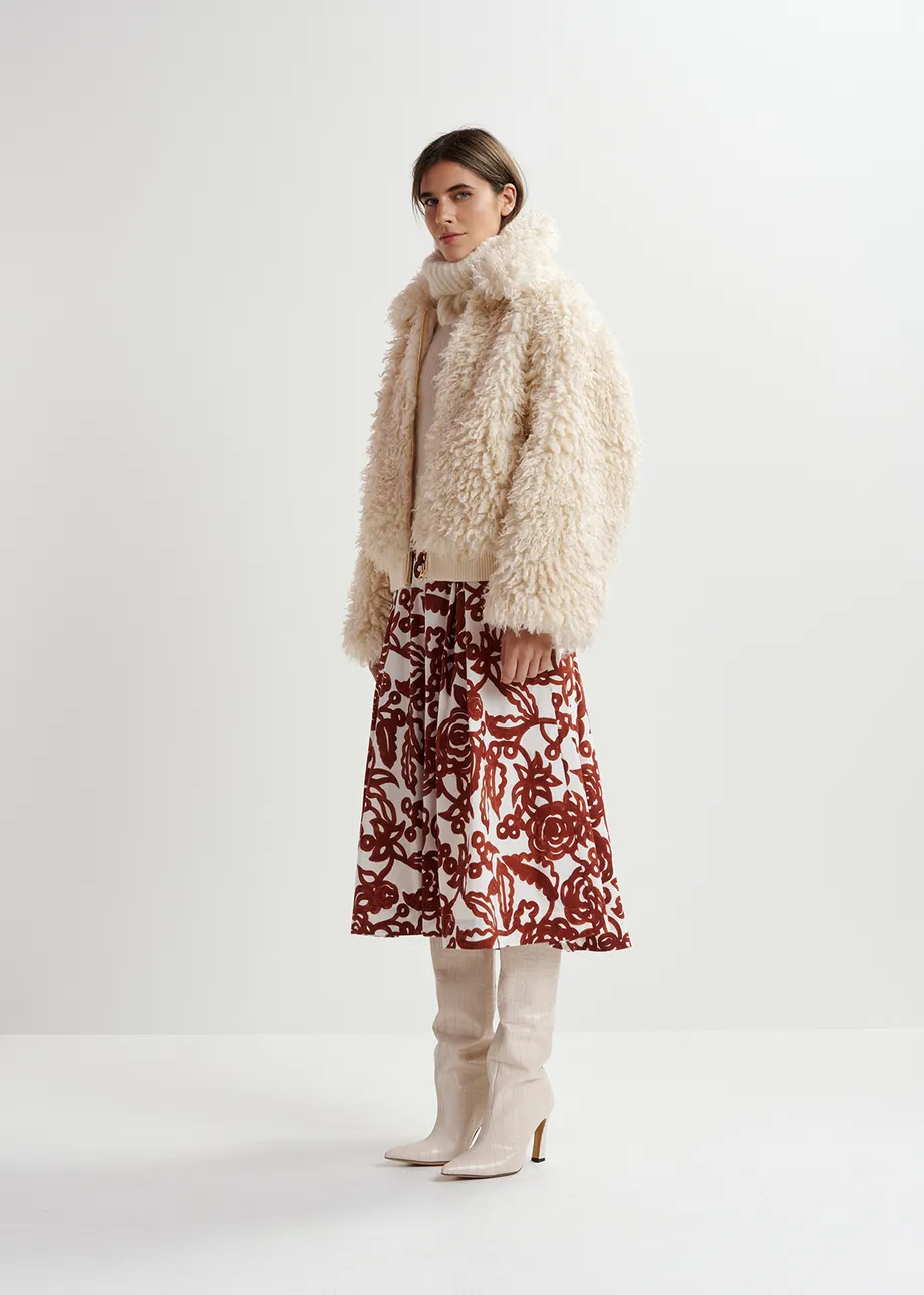 Ecru jas in faux shearling