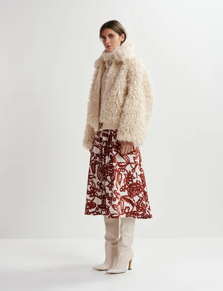 Ecru jas in faux shearling