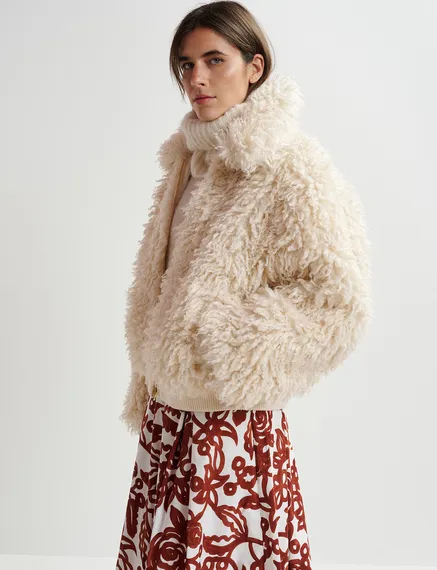 Ecru jas in faux shearling