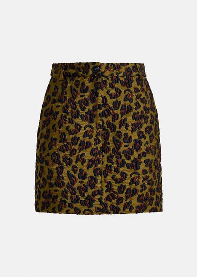 Khaki, brown and black leopard-jacquard mini skirt