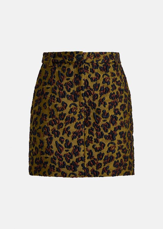 Khaki, brown and black leopard-jacquard mini skirt