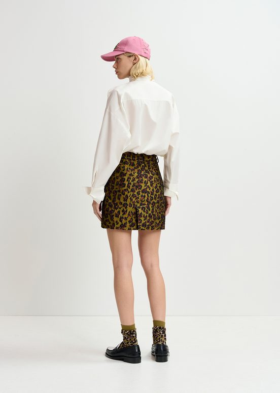 Khaki, brown and black leopard-jacquard mini skirt