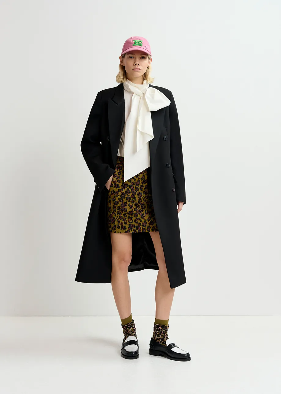 Khaki, brown and black leopard-jacquard mini skirt