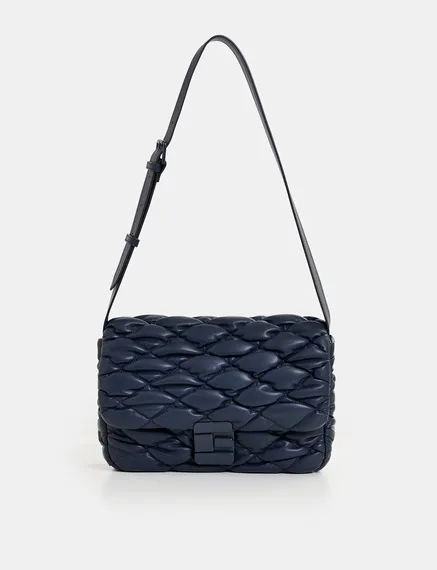 Navy blue faux leather quilted shoulder bag