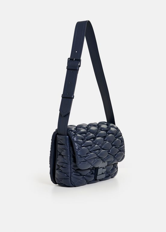 Navy blue faux leather quilted shoulder bag