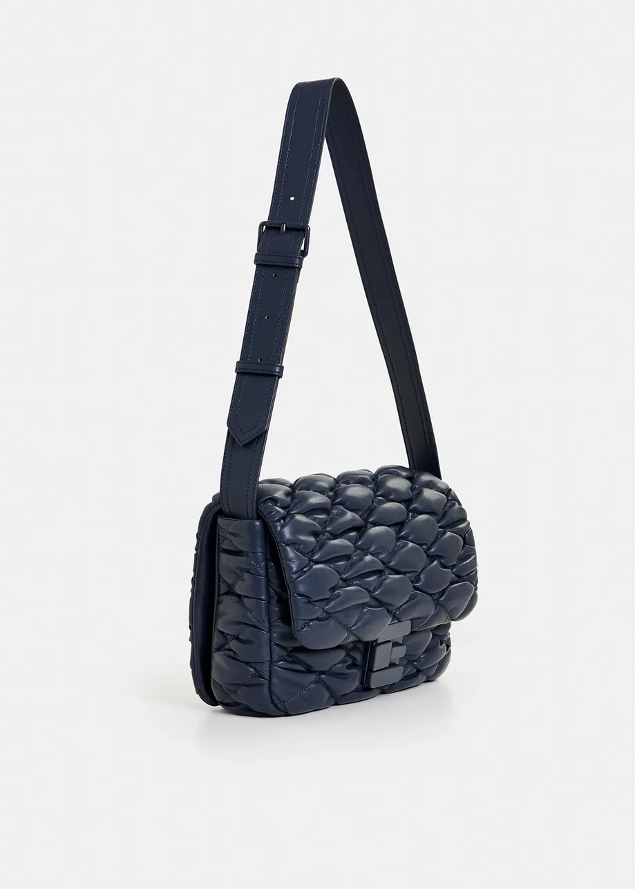 Borsa a tracolla trapuntata in ecopelle blu navy