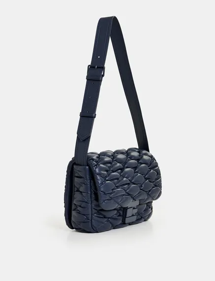 Navy blue faux leather quilted shoulder bag