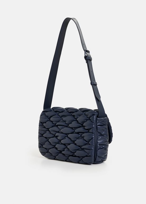 Navy blue faux leather quilted shoulder bag