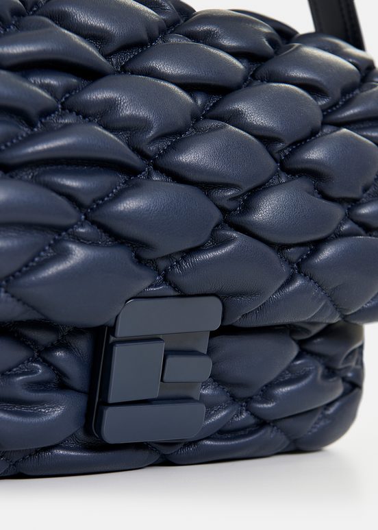 Navy blue faux leather quilted shoulder bag