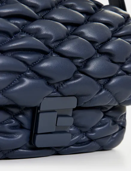 Navy blue faux leather quilted shoulder bag