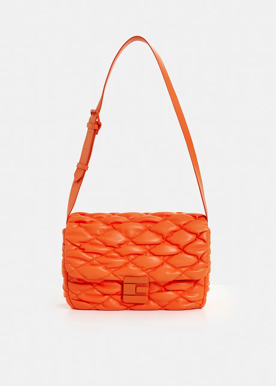 Orange faux leather quilted shoulder bag