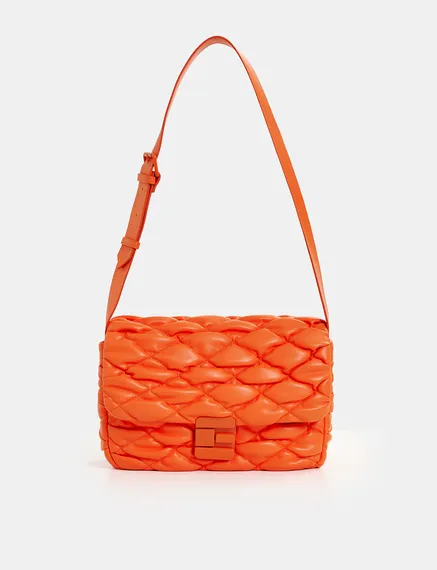 Orange faux leather quilted shoulder bag