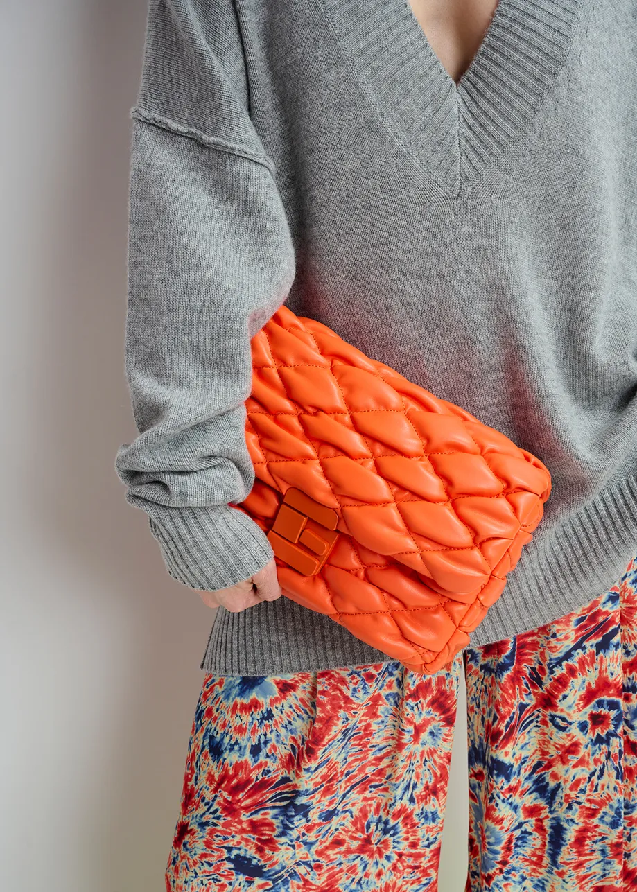 Orange faux leather quilted shoulder bag