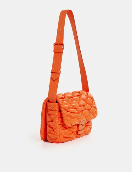 Orange faux leather quilted shoulder bag