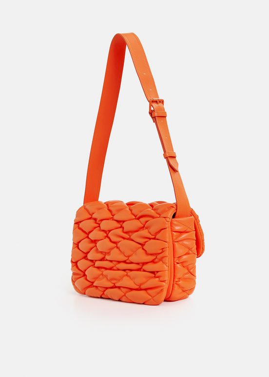 Orange faux leather quilted shoulder bag