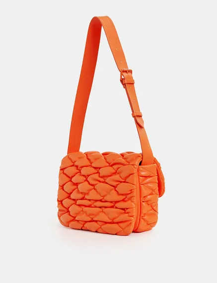 Orange faux leather quilted shoulder bag