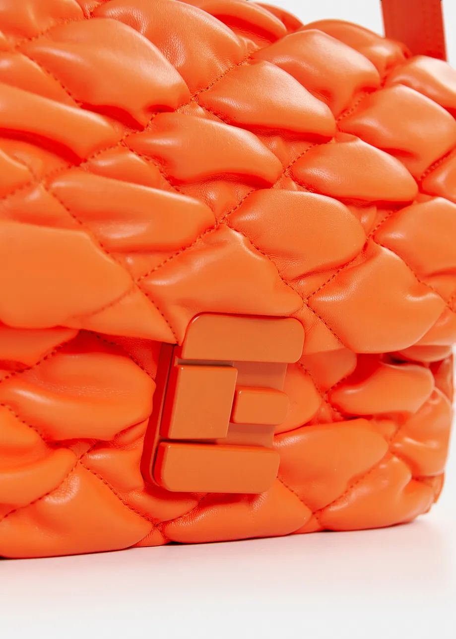 Orange faux leather quilted shoulder bag