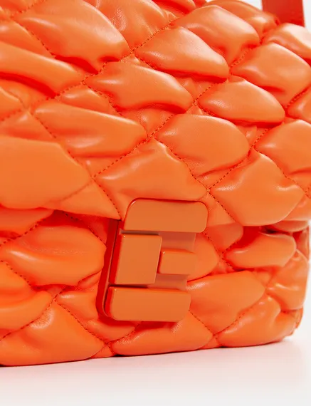 Orange faux leather quilted shoulder bag