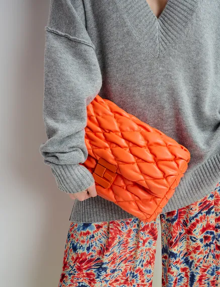 Orange faux leather quilted shoulder bag