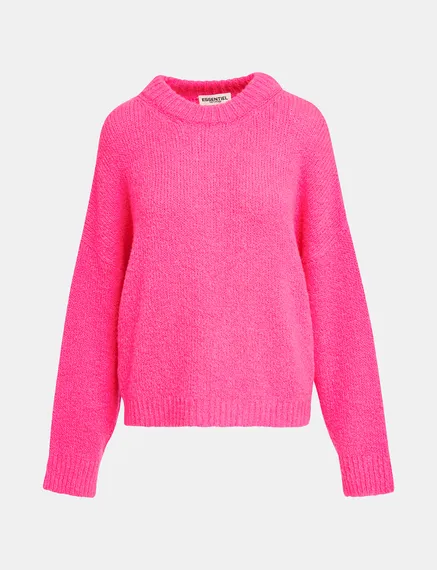 Pull en gros tricot rose fluo