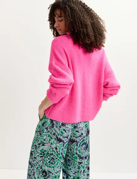 Neon pink chunky knit sweater