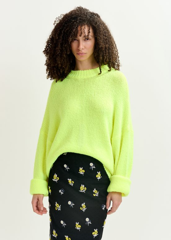 Pull en gros tricot jaune fluo