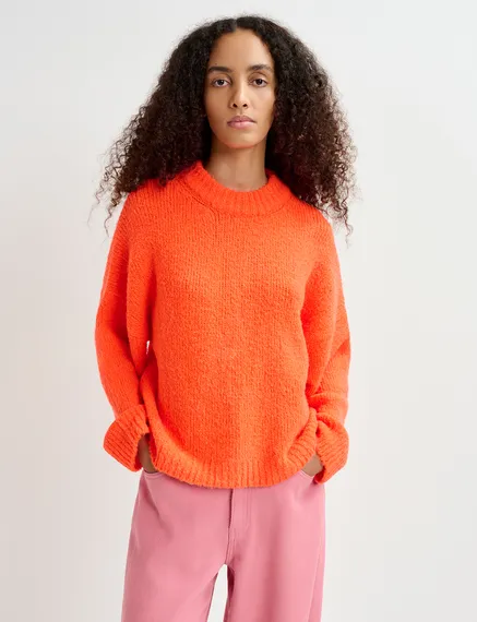 Neonorangener Grobstrickpullover